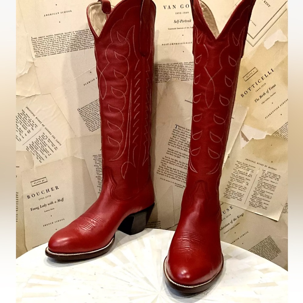 Anthropologie CITY Boots The Montrose Cowboy Boots Red Leather Tall - Picture 7 of 13